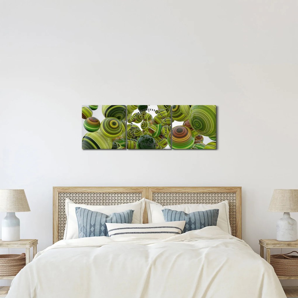 Tablou cu bile în dungi (cu ceas) (90x30 cm)