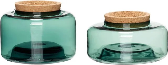 Set 2 borcane din sticla verde cu capac pluta Lid Hubsch