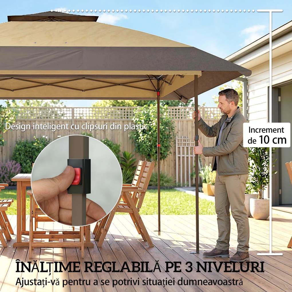 Outsunny Pavilion Pliabil Pavilion de Grădină Pop Up cu Plase de Țânțari, 4x4 m, Kaki | Aosom Romania