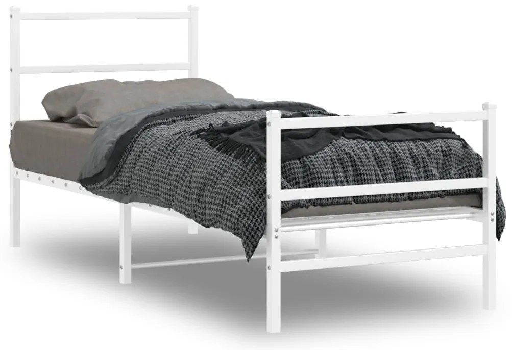 vidaXL Cadru de pat metalic cu tăblie de cap/picioare  alb, 75x190 cm