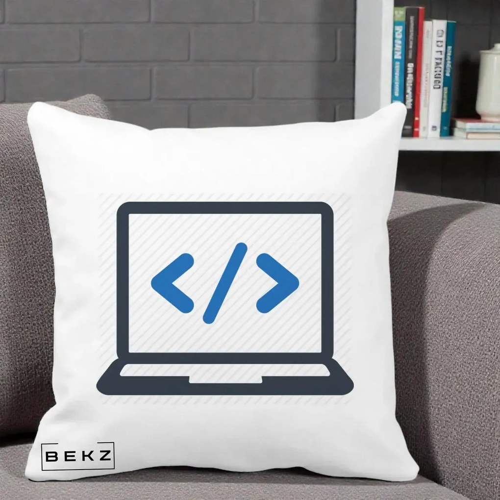 Perna Personalizata Laptop Cod HTML, 40x40 cm, Alba Mata, Husa Detasabila, Perna Inclusa, BEKZ®