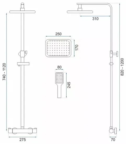 Coloana de dus cu termostat Rea Tom palarie 1 functie crom lucios