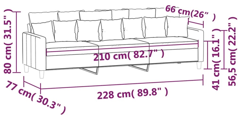 Canapea cu 3 locuri, Albastru, 210 cm, material catifea Albastru, 228 x 77 x 80 cm