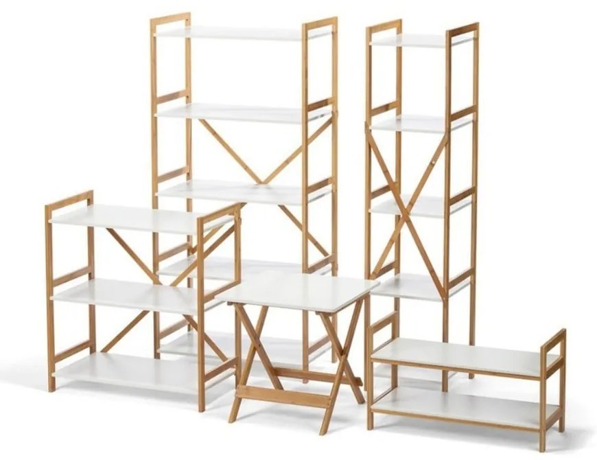 Etajeră îngustă cu 4 nivele, cu structură din bambus Bonami Essentials Lora, alb