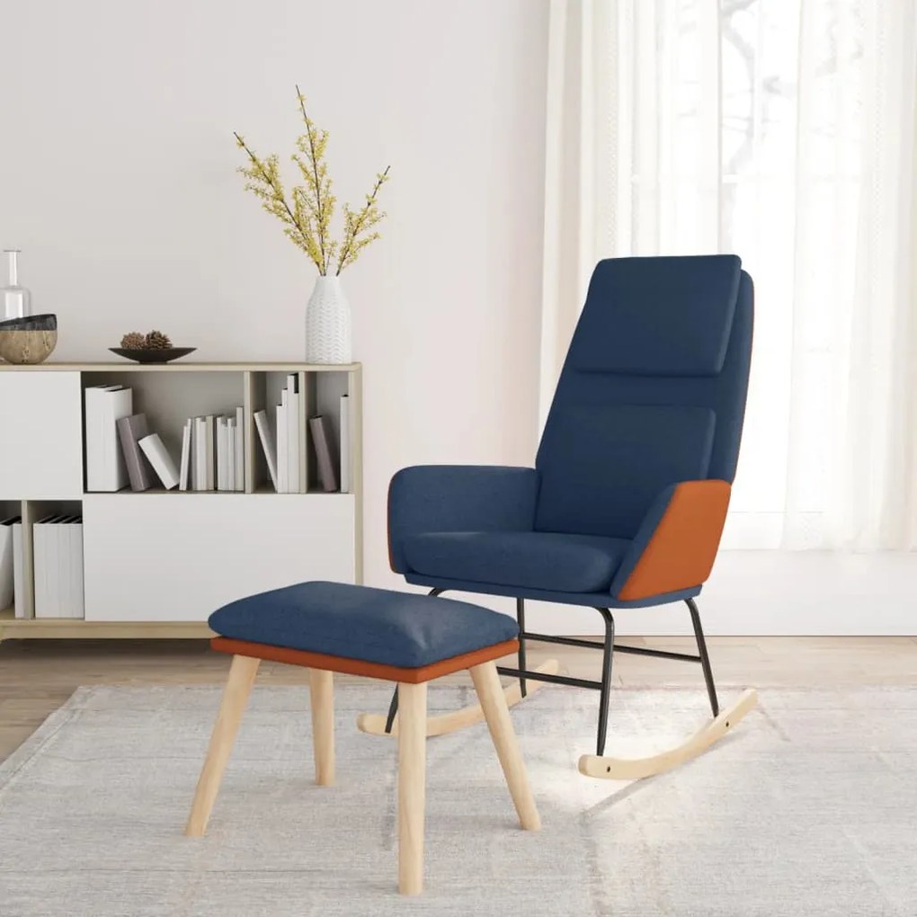3097795 vidaXL Scaun balansoar cu taburet, albastru, textil