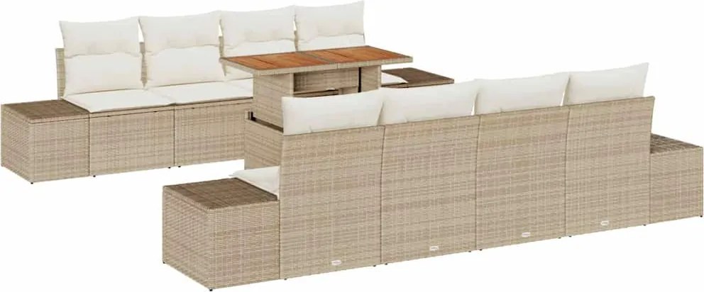 vidaXL Set de canapele pentru grădină 9 pcs Bej Rattan poli