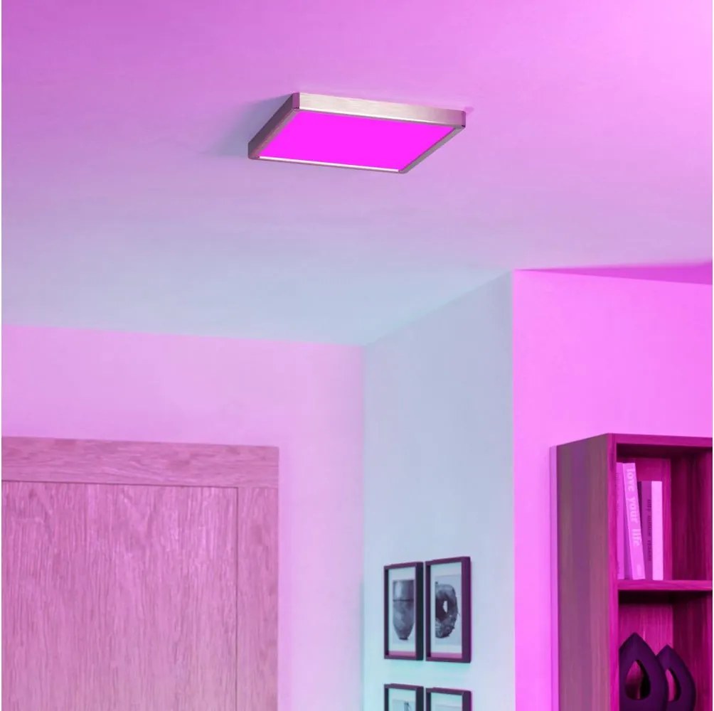 Eglo 901384 FUEVA-Z - plafonieră LED RGBW dimabilă cu sticlă fumurie, LED/13,5W/230V 29,5cm IP44 crom