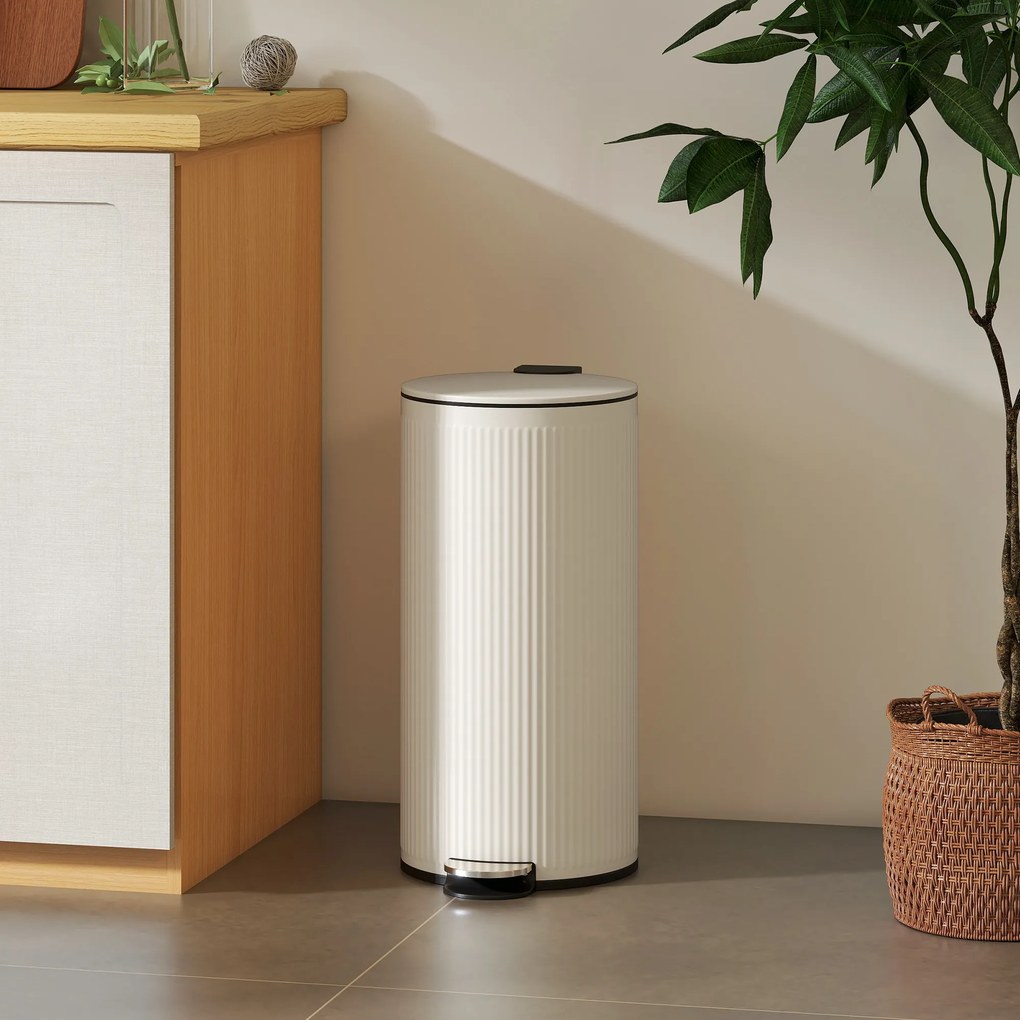 HOMCOM Coș de gunoi 30 L cu capac soft-close, metal și PP, crem | Aosom Romania