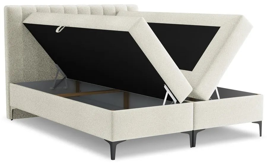 Pat boxspring bej cu spațiu de depozitare 160x200 cm Puhala – Makamii