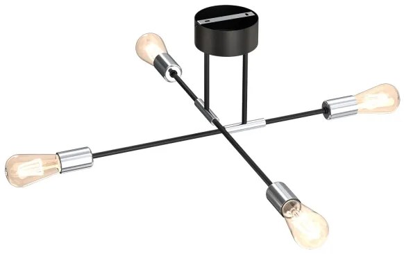 Lustră pe tijă FLAME 4xE27/60W/230V neagră/crom lucios