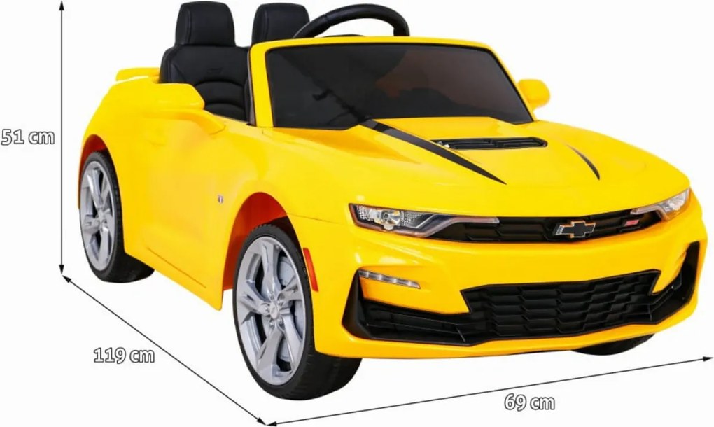 Masinuta Electrica cu acumulator pentru copii NOVOKIDS™ Chevrolet Camaro, Roti din Cauciuc EVA, Max 25 kg , Usi cu deschidere , 3 Viteze, Lungime 119