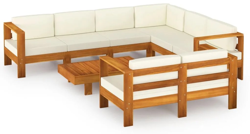 3057939 vidaXL Set mobilier grădină perne alb/crem, 8 piese, lemn masiv acacia