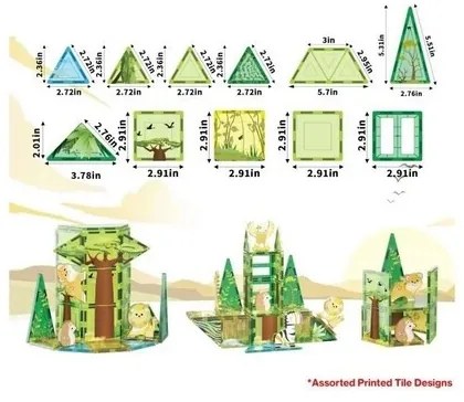 Set magnetic de construcție PicassoTiles Safari cu 8 animale