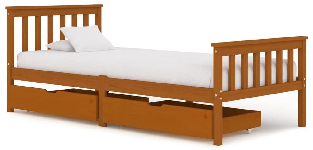 3060529 vidaXL Cadru de pat cu 2 sertare, maro miere 100x200 cm lemn masiv pin