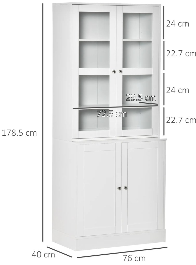 HOMCOM Mobilier de Bibliotecă cu 2 Dulapuri, Rafturi și Uși din Sticlă Alb | Aosom Romania