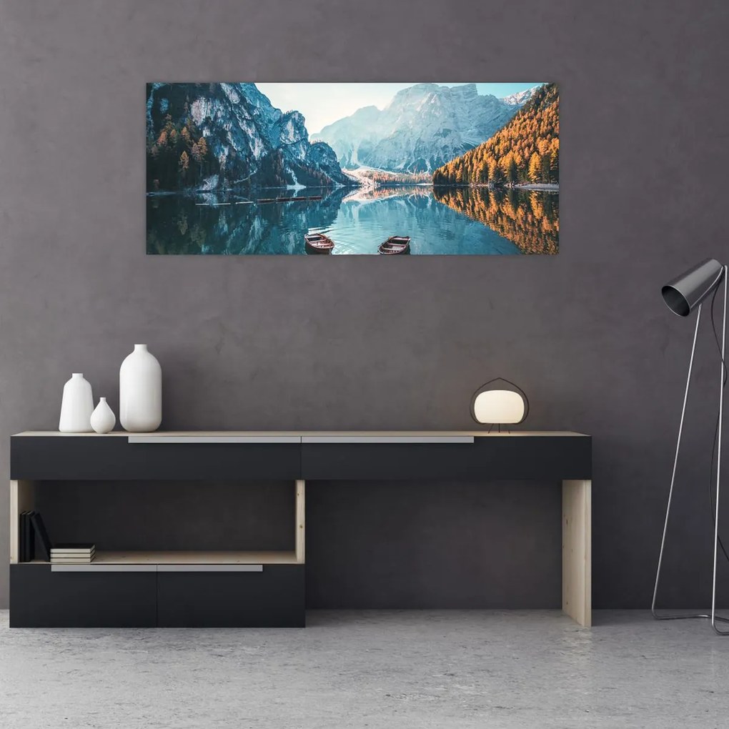 Tablou - Bărci pe Lacul Braies (120x50 cm)