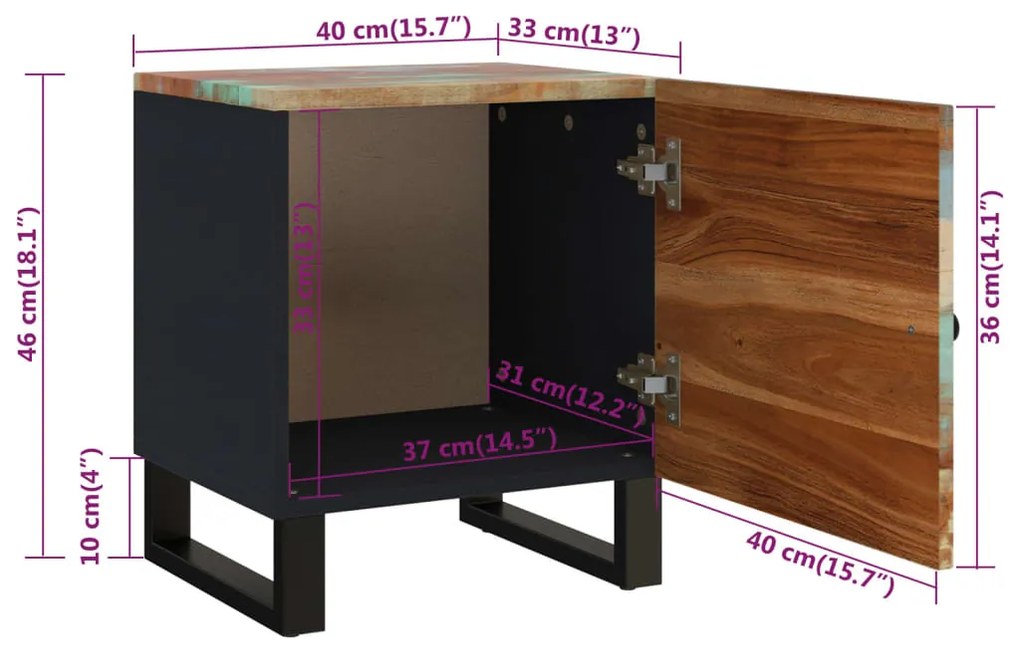 Noptiera, 40x33x46 cm, lemn masiv de acacia 1, Lemn masiv reciclat