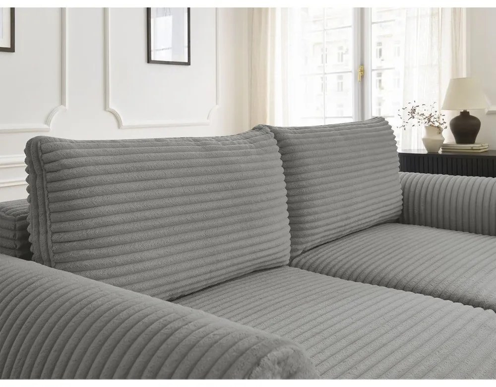 Canapea gri închis extensibilă cu tapițerie din catifea reiată 257 cm Lucien – Bobochic Paris