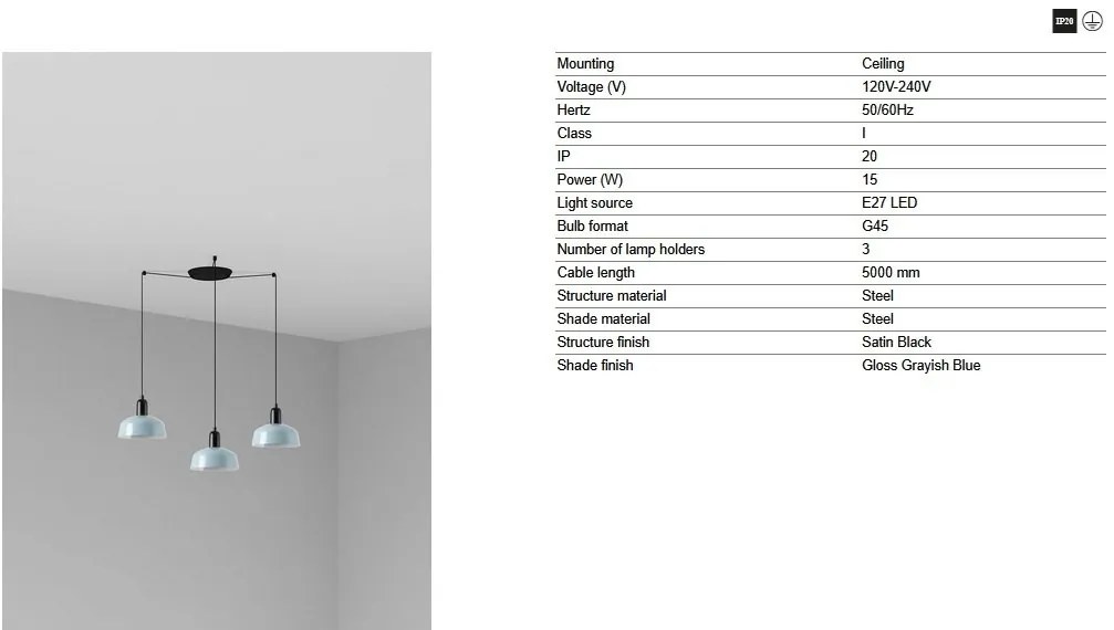 Lustra cu 3 pendule metal TATAWIN S blue