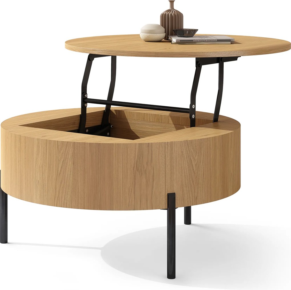 Mazzoni FRIDA Stejar Natural – MĂSUȚĂ DE CAFEA MODERNĂ CU BLAT RABATABIL ȘI SPAȚIU DE DEPOZITARE