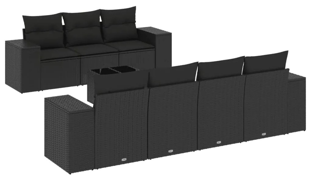 3254662 vidaXL Set mobilier de grădină cu perne, 8 piese, negru, poliratan