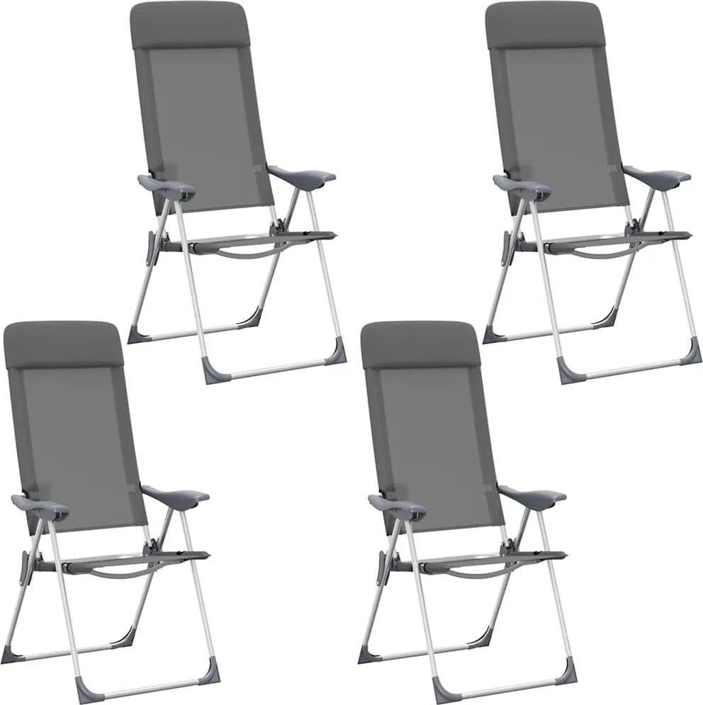 vidaXL Scaune de camping pliante, 4 buc., gri, aluminiu
