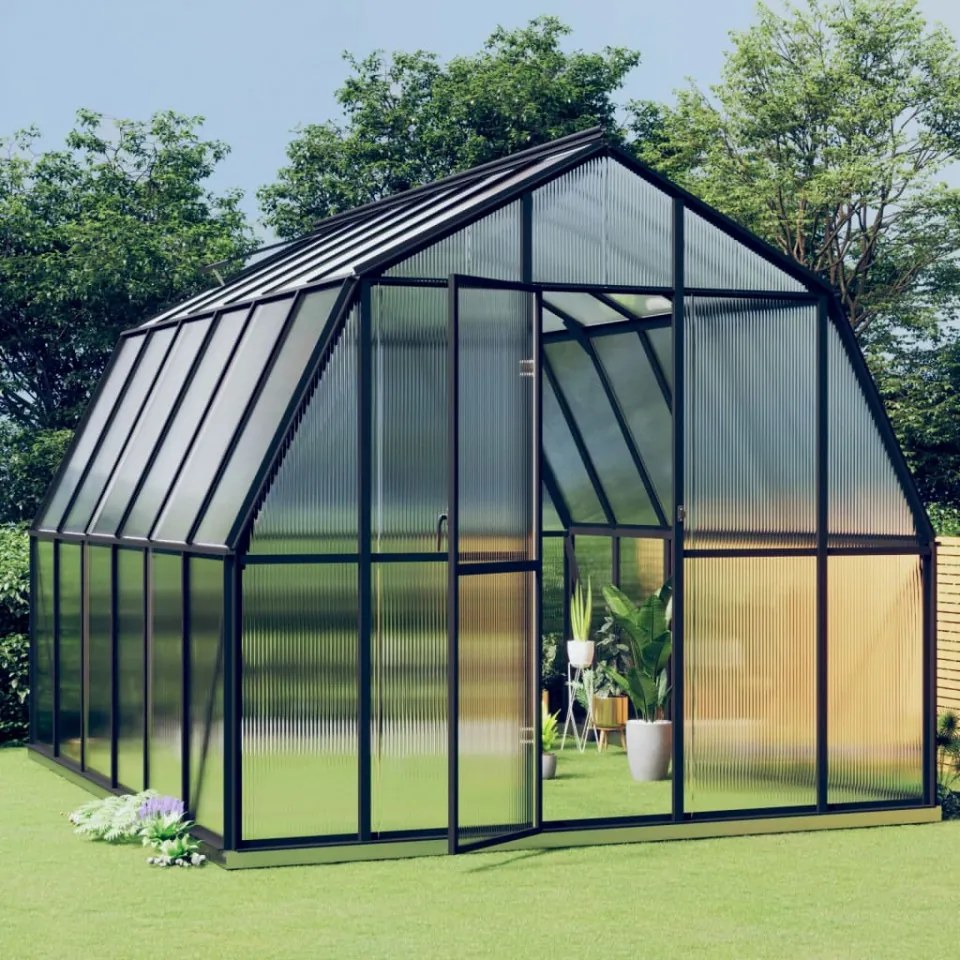 Seră cu cadru de bază, antracit, 9,98 m², aluminiu