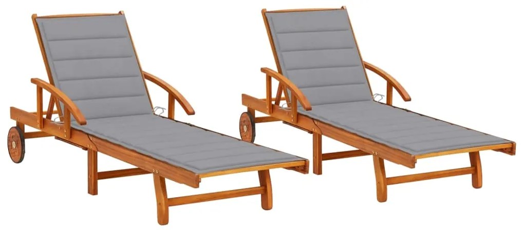 vidaXL Șezlonguri cu perne, 2 buc., lemn masiv de acacia
