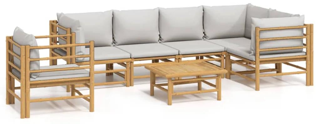 3155093 vidaXL Set mobilier de grădină cu perne gri deschis, 7 piese, bambus