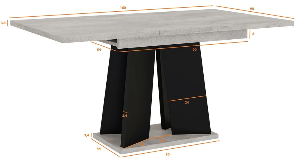 Masă de sufragerie Mulnu (gri deschis + Negru) (pentru 4 până la 6 persoane). 1055225