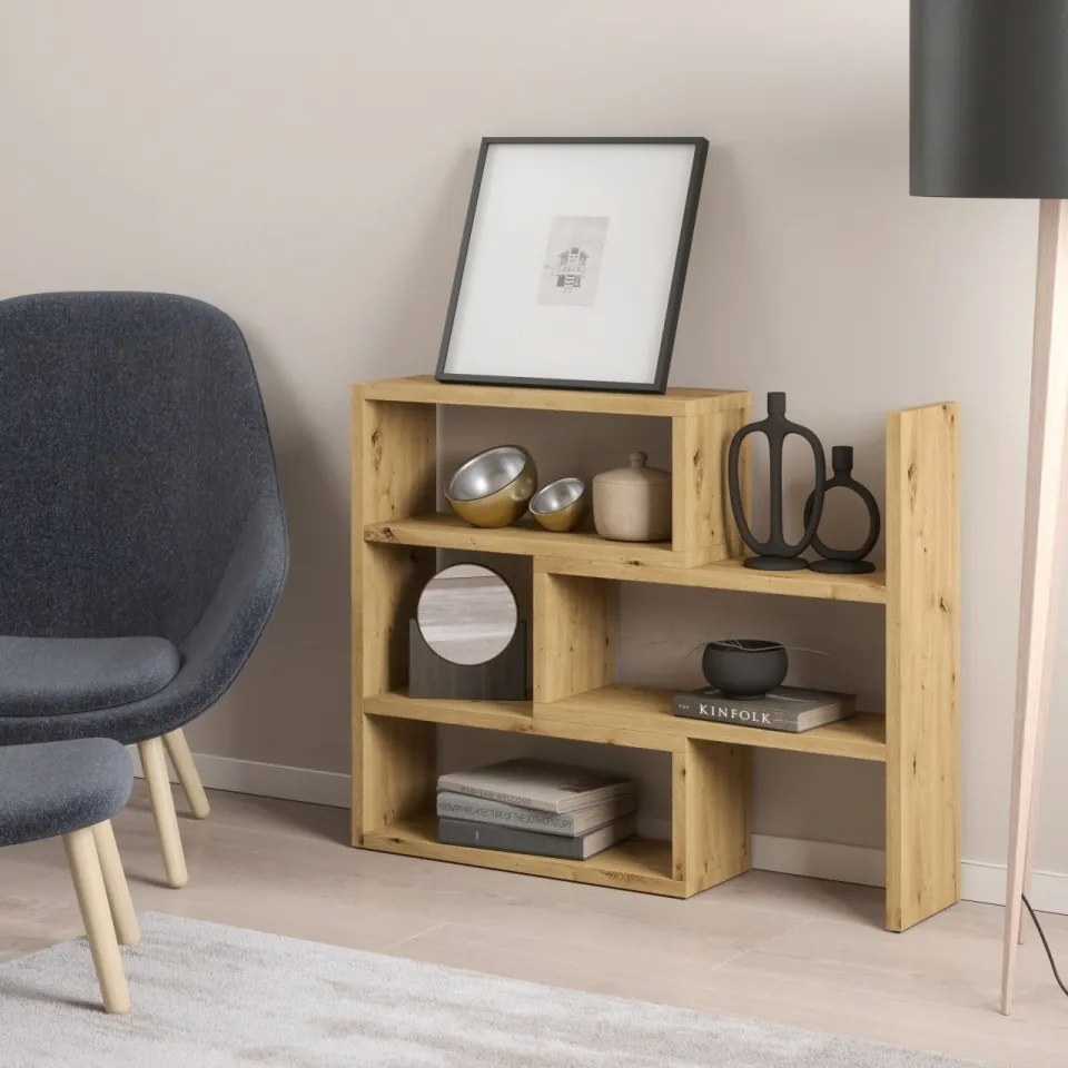 Biblioteca extensibila, 72.5-125x83 cm, Kari, ADRK Furniture (Culoare: Natural / Natural)