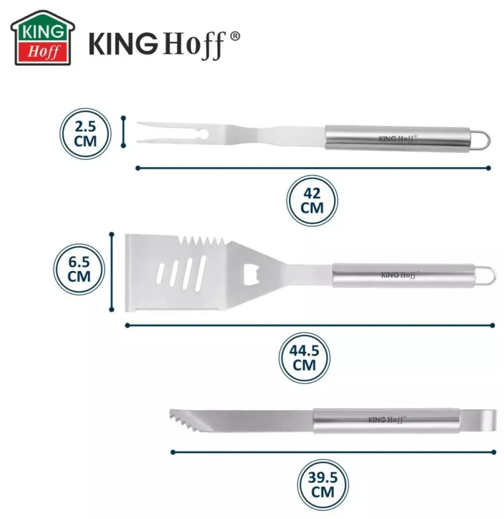 Set 3 ustensile pentru gratar, inox, Kinghoff KH1919