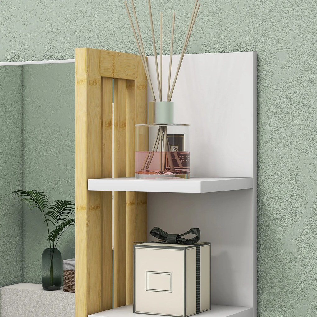 HOMCOM Oglindă Modernă de Baie Suspendată din Lemn cu 4 Rafturi, 45x15x58.5 cm, Alb | Aosom Romania