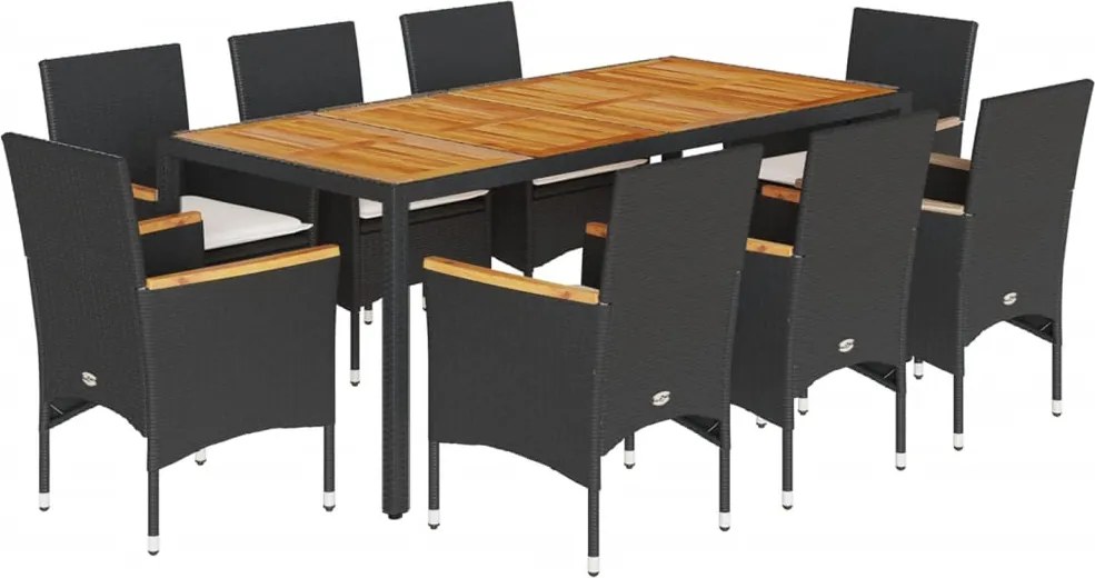 vidaXL Set mobilier grădină perne 9 piese negru poliratan/lemn acacia