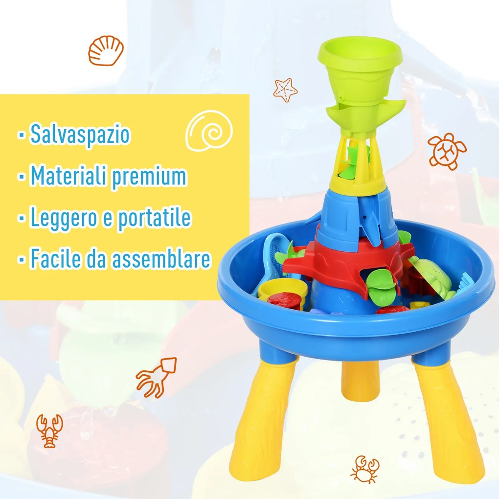 HOMCOM Masă Educativă de Activități pentru Copii, cu 21 Accesorii Distractive, din PP Certificat, 46x46x72cm, Albastru | Aosom Romania