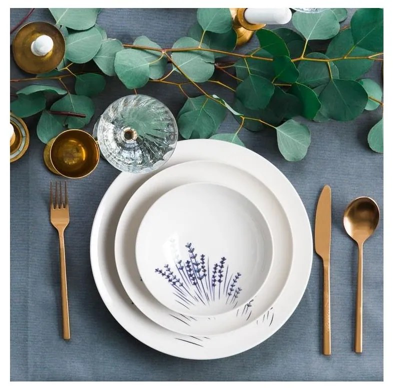 Set de veselă din porțelan, 24 piese, alb/albastru