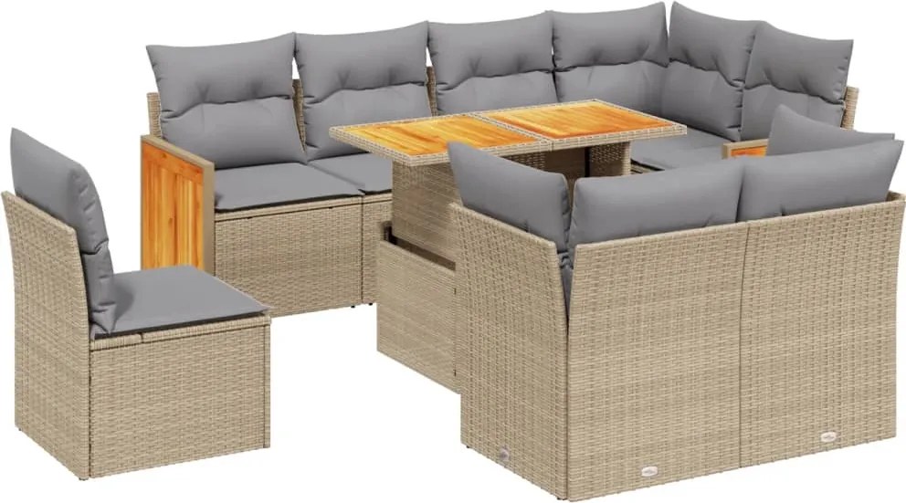 vidaXL Set canapele de grădină, 9 piese, cu perne, bej, poliratan