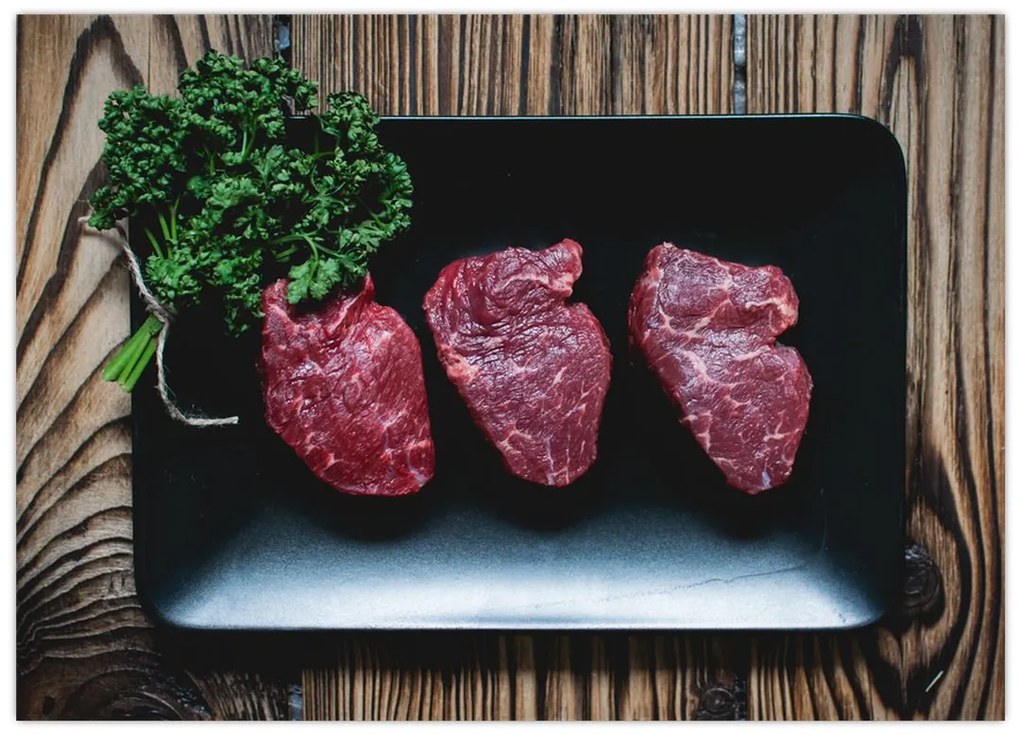 Tablou pe sticlă cu carne pe farfurie (70x50 cm)