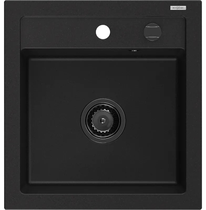 Mexen Vito chiuvetă de granit cu 1 cameră, 520 x 490 mm, negru, sifon negru - 6503521000-77-B