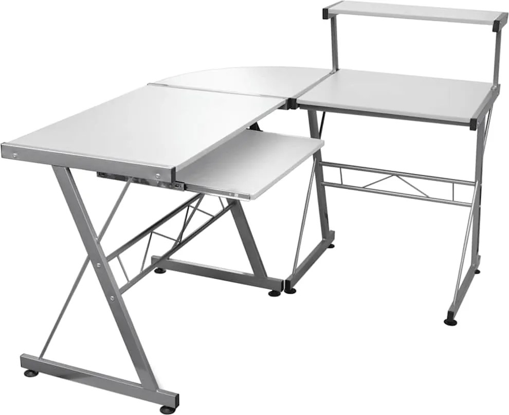 vidaXL Birou de computer colțar, alb, 132x112x99 cm, lemn prelucrat