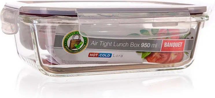 BANQUET Recipient depozitare din sticlă cu capac LORA, bordo 950 ml