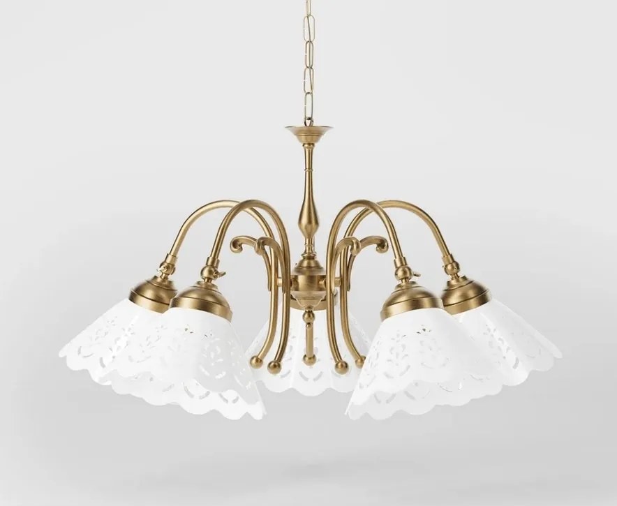 Candelabru 5 brate din alama si abajur ceramic Zefira