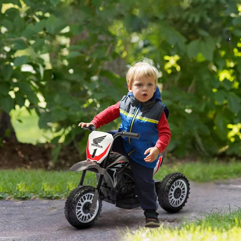 HOMCOM Motocicletă Electrică pentru Copii sub Licență Honda CRF450RL cu 3 Roți și Claxon, 71x40.5x43.5 cm, Gri | Aosom Romania