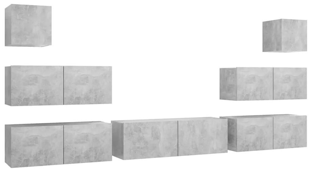 Set de dulap TV, 7 piese, gri beton, lemn prelucrat 7, Gri beton, 100 x 30 x 30 cm