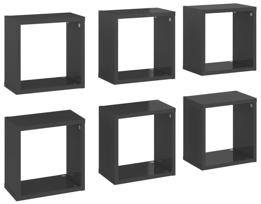 807051 vidaXL Raft de perete cub, 6 buc., gri extralucios, 26x15x26 cm, PAL