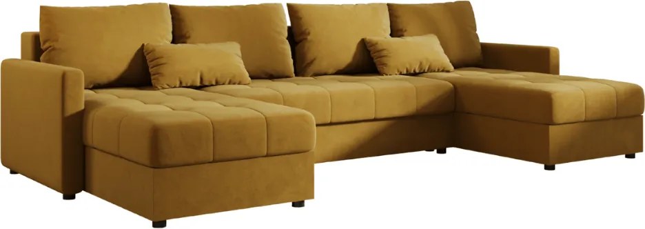Set de canapea extensibila in forma de U VENORIA 285x146 cm, mustar + 2 perne CADOU
