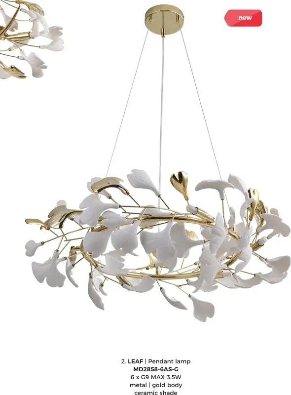 Lustra suspendata cu elemente decorative ceramice albe LEAF