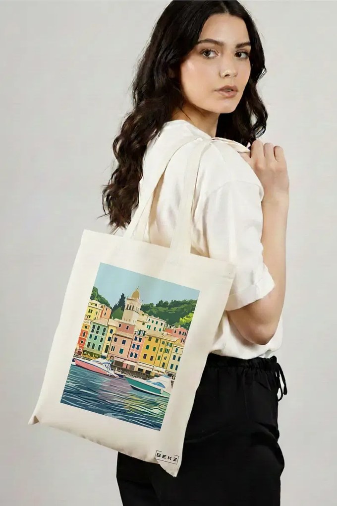 Sacosa de Panza pentru Cumparaturi, Geanta Tote, model Harbor Haven 38 x 34.5 cm, Alba, BEKZ®