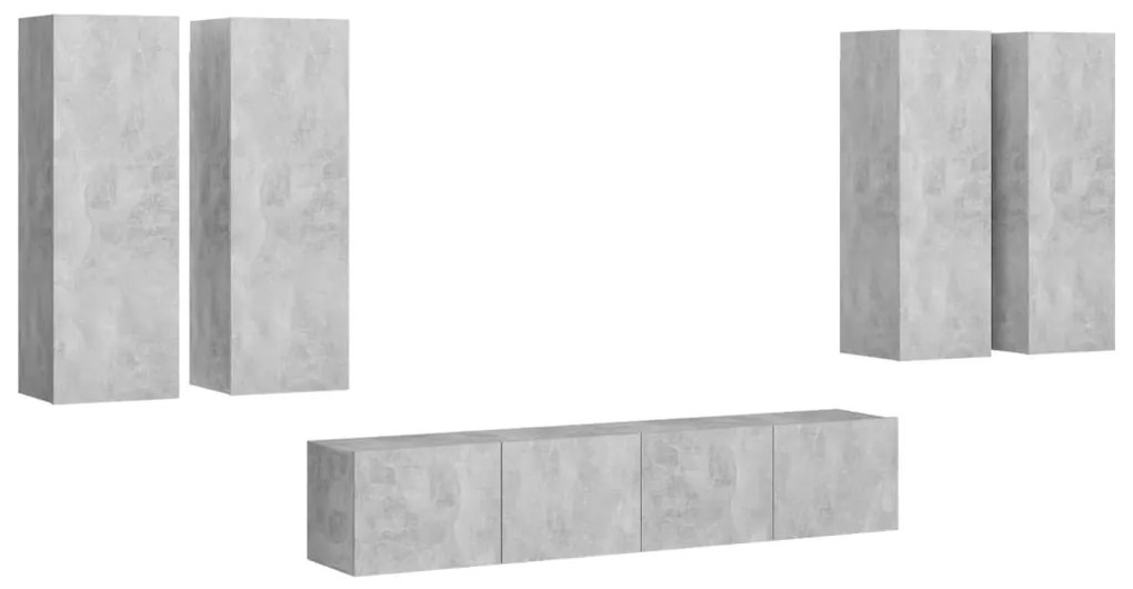 Set de dulapuri TV, 6 piese, gri beton, PAL Gri beton, 30.5 x 30 x 90 cm, 6