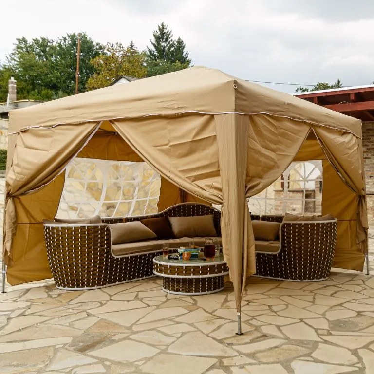 Cort de grădină INSTENT Garden - 3x3m, șampanie + 4 fețe